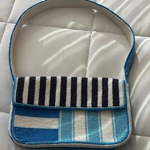 The Fiona beaded bag. Geometric edition blue stripe